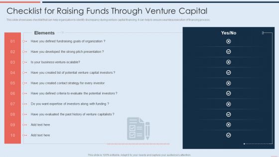 Checklist For Raising Funds Through Venture Capital Diagrams PDF