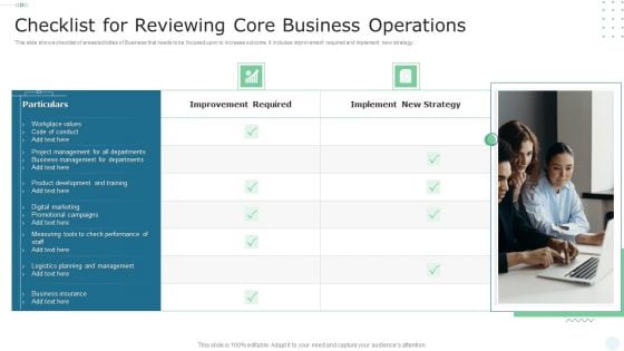 Checklist For Reviewing Core Business Operations Infographics PDF