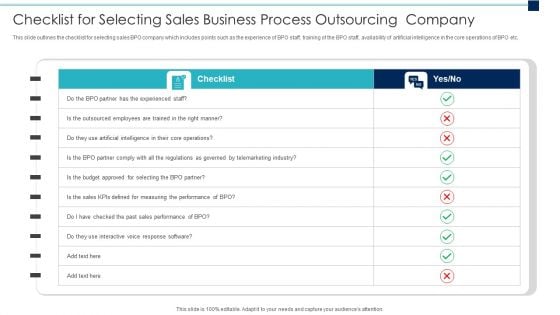 Checklist For Selecting Sales Business Process Outsourcing Company Guidelines PDF