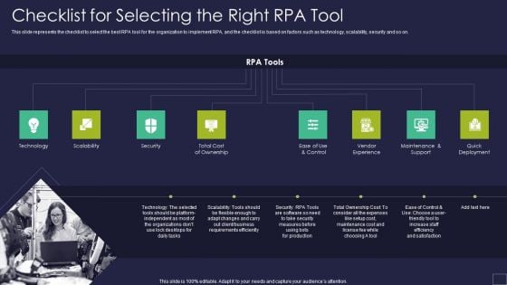 Checklist For Selecting The Right RPA Tool Robotic Process Automation Technology Designs PDF