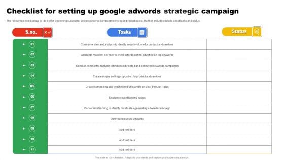 Checklist For Setting Up Google Adwords Strategic Campaign Information PDF