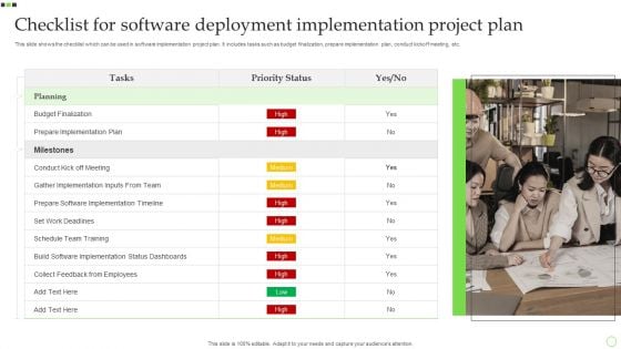 Checklist For Software Deployment Implementation Project Plan Mockup PDF