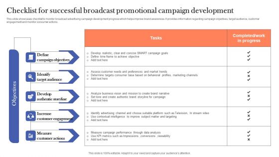 Checklist For Successful Broadcast Promotional Campaign Development Topics PDF