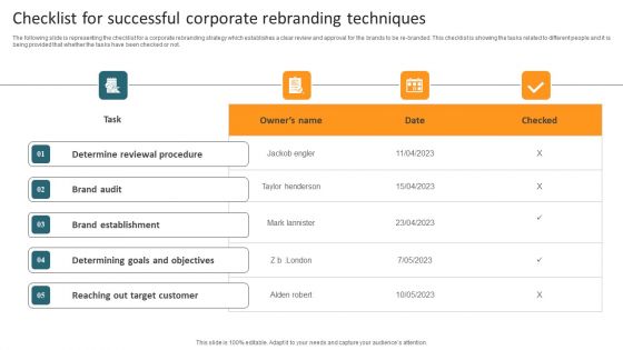 Checklist For Successful Corporate Rebranding Techniques Inspiration PDF