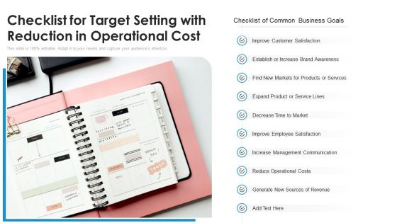 Checklist For Target Setting With Reduction In Operational Cost Ppt PowerPoint Presentation Gallery Clipart PDF