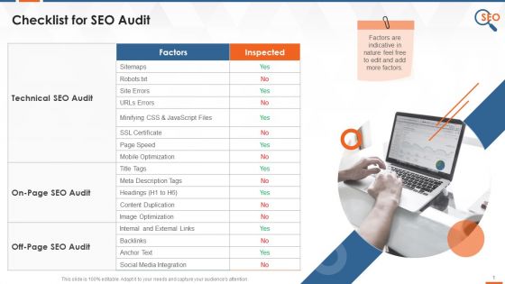 Checklist For Technical On Page And Off Page SEO Audit Training Ppt