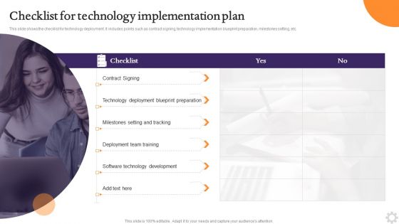 Checklist For Technology Implementation Plan Structure PDF