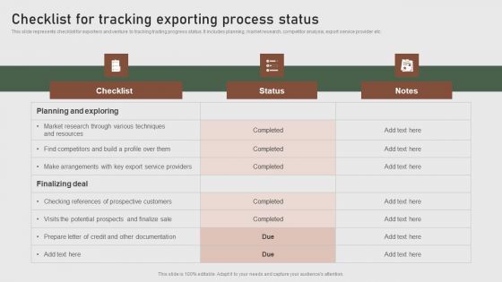 Checklist For Tracking Exporting Process Formulating Global Marketing Strategy To Improve Brochure PDF