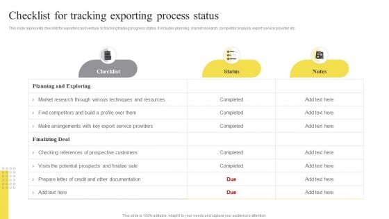 Checklist For Tracking Exporting Process Status Ppt Infographic Template Format PDF