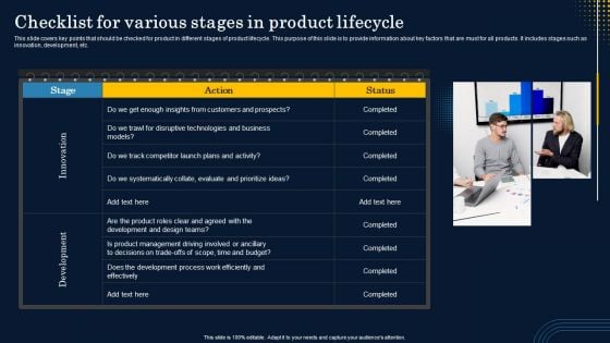 Checklist For Various Stages In Product Lifecycle Brochure PDF