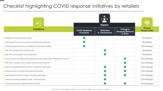 Checklist Highlighting COVID Response Initiatives By Retailers Clipart PDF