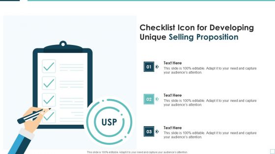Checklist Icon For Developing Unique Selling Proposition Guidelines PDF