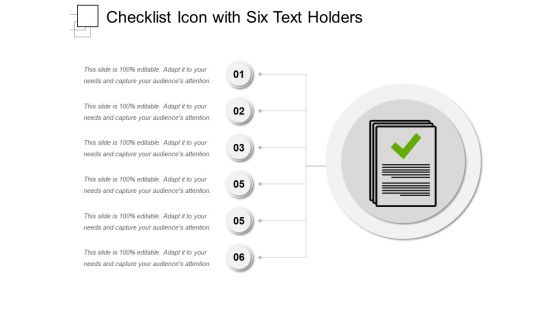 Checklist Icon With Six Text Holders Ppt PowerPoint Presentation Gallery Inspiration PDF