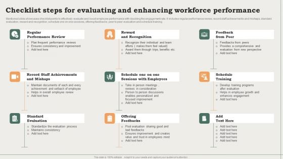 Checklist Steps For Evaluating And Enhancing Workforce Performance Ppt PowerPoint Presentation Ideas Background Designs PDF