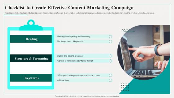 Checklist To Create Effective Content Marketing Campaign Demonstration PDF