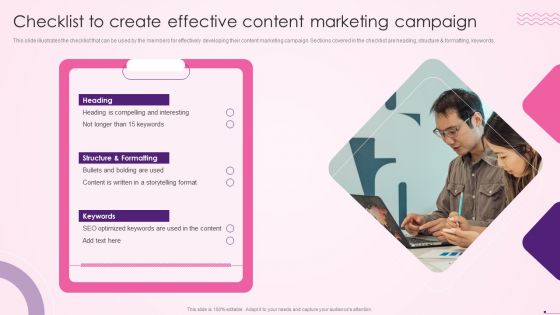 Checklist To Create Effective Content Marketing Campaign Social Media Content Brochure PDF