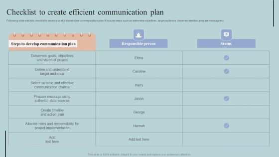 Checklist To Create Efficient Communication Plan Graphics PDF