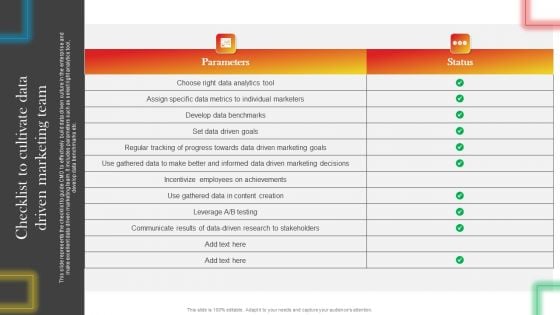 Checklist To Cultivate Data Driven Marketing Team Mockup PDF