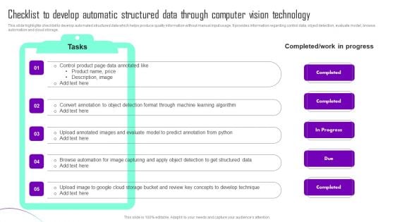 Checklist To Develop Automatic Structured Data Through Computer Vision Technology Graphics PDF