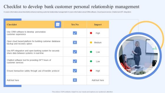 Checklist To Develop Bank Customer Personal Relationship Management Formats PDF