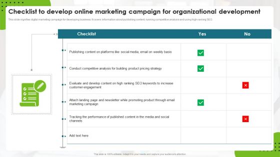 Checklist To Develop Online Marketing Campaign For Organizational Development Structure PDF