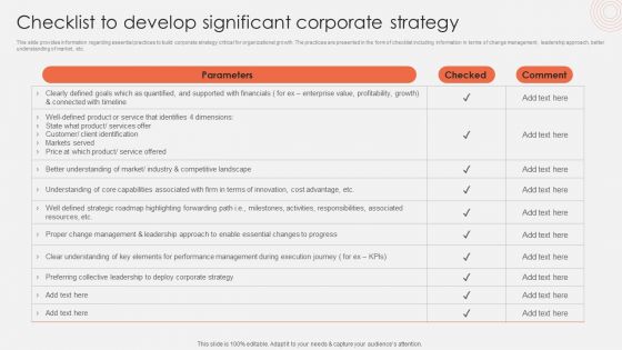 Checklist To Develop Significant Corporate Strategy Information PDF