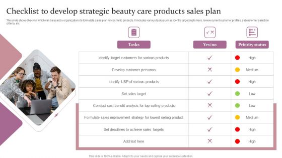 Checklist To Develop Strategic Beauty Care Products Sales Plan Ppt Icon Deck PDF