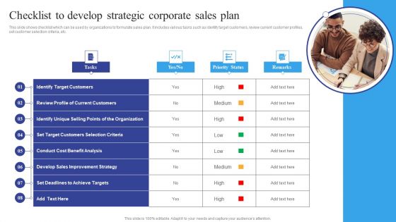 Checklist To Develop Strategic Corporate Sales Plan Sample PDF