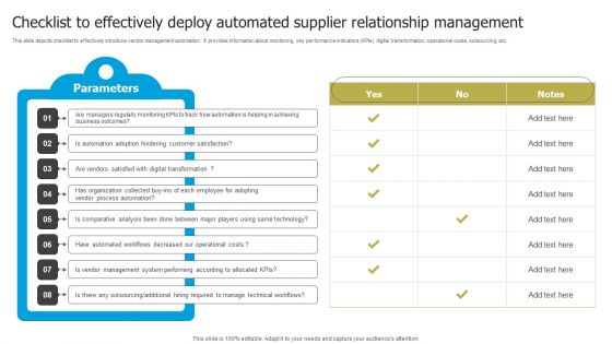 Checklist To Effectively Deploy Automated Supplier Relationship Management Guidelines PDF Checklist To Effectively Deploy Automated Supplier Relationship Management Guidelines PDF