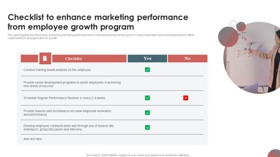 Checklist To Enhance Marketing Performance From Employee Growth Program Portrait PDF