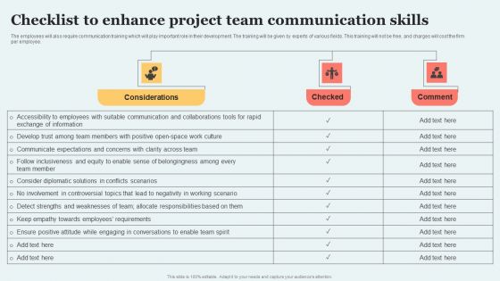 Checklist To Enhance Project Team Communication Skills Elements PDF