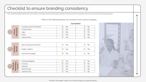 Checklist To Ensure Branding Consistency Strategic Promotion Plan To Improve Product Brand Image Themes PDF