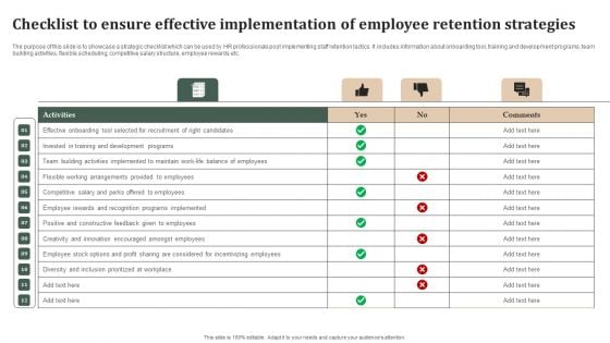 Checklist To Ensure Effective Implementation Of Employee Retention Strategies Template PDF