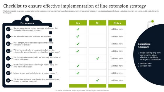 Checklist To Ensure Effective Implementation Of Line Extension Strategy Themes PDF Checklist To Ensure Effective Implementation Of Line Extension Strategy Themes PDF