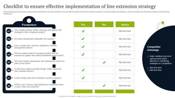 Checklist To Ensure Effective Implementation Of Line Extension Strategy Themes PDF