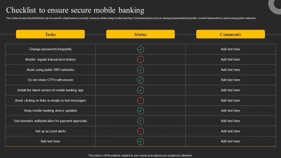 Checklist To Ensure Secure Mobile Banking Ppt Inspiration Deck PDF Checklist To Ensure Secure Mobile Banking Ppt Inspiration Deck PDF