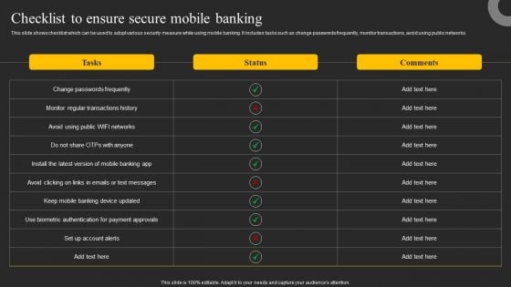 Checklist To Ensure Secure Mobile Banking Ppt Inspiration Deck PDF