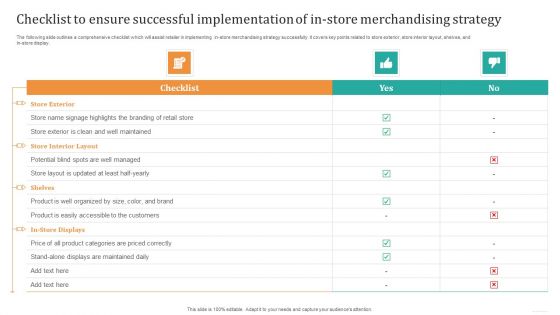 Checklist To Ensure Successful Implementation Of In Store Merchandising Strategy Slides PDF