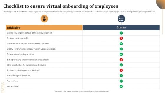 Checklist To Ensure Virtual Onboarding Of Employees Background PDF