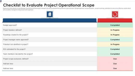 Checklist To Evaluate Project Operational Scope Elements PDF