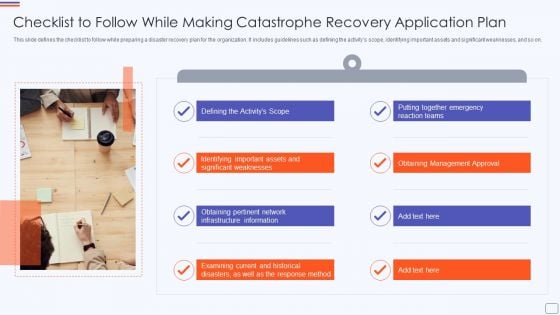 Checklist To Follow While Making Catastrophe Recovery Application Plan Inspiration PDF