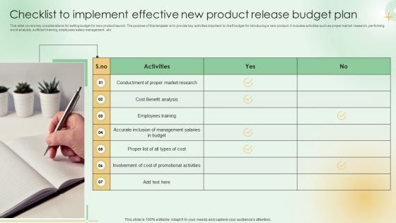 Checklist To Implement Effective New Product Release Budget Plan Guidelines PDF