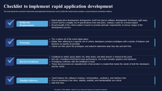 Checklist To Implement Rapid Application Development Integrating RAD Model To Simplify Mockup PDF