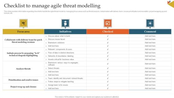 Checklist To Manage Agile Threat Modelling Ppt File Demonstration PDF Checklist To Manage Agile Threat Modelling Ppt File Demonstration PDF