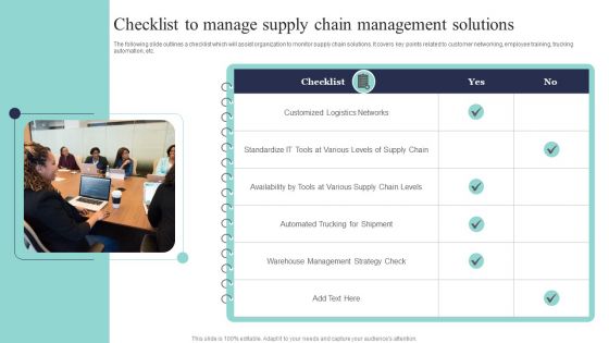 Checklist To Manage Supply Chain Management Solutions Graphics PDF