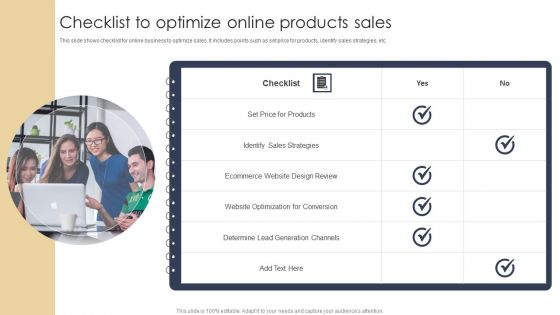 Checklist To Optimize Online Products Sales Demonstration PDF
