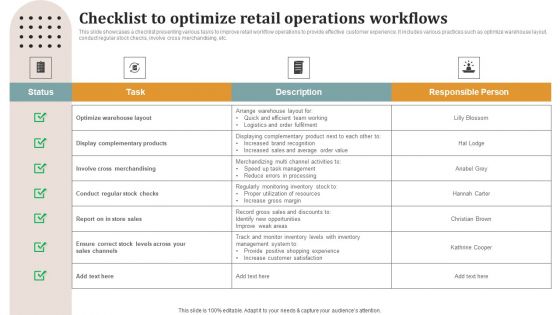 Checklist To Optimize Retail Operations Workflows Portrait PDF