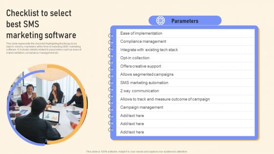 Checklist To Select Best SMS Marketing Software Ppt PowerPoint Presentation Diagram Templates PDF