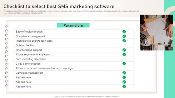 Checklist To Select Best SMS Marketing Software Ppt PowerPoint Presentation File Deck PDF