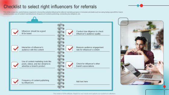 Checklist To Select Right Influencers For Referrals Ppt PowerPoint Presentation File Styles PDF